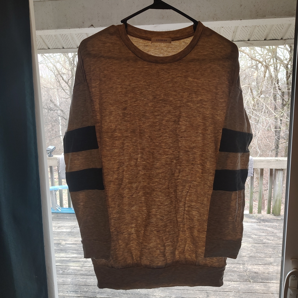 Cherish Brown Crewneck Sweater with Black Stripes